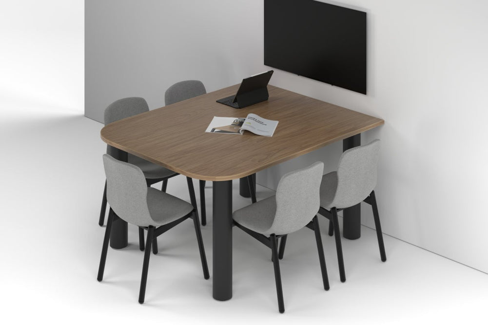 Quadro Cylinder Leg Modern Half Meeting Table - Large Rounded Corners [1500L x 1200W with Large Rounded Corners]-black leg salvage oak 