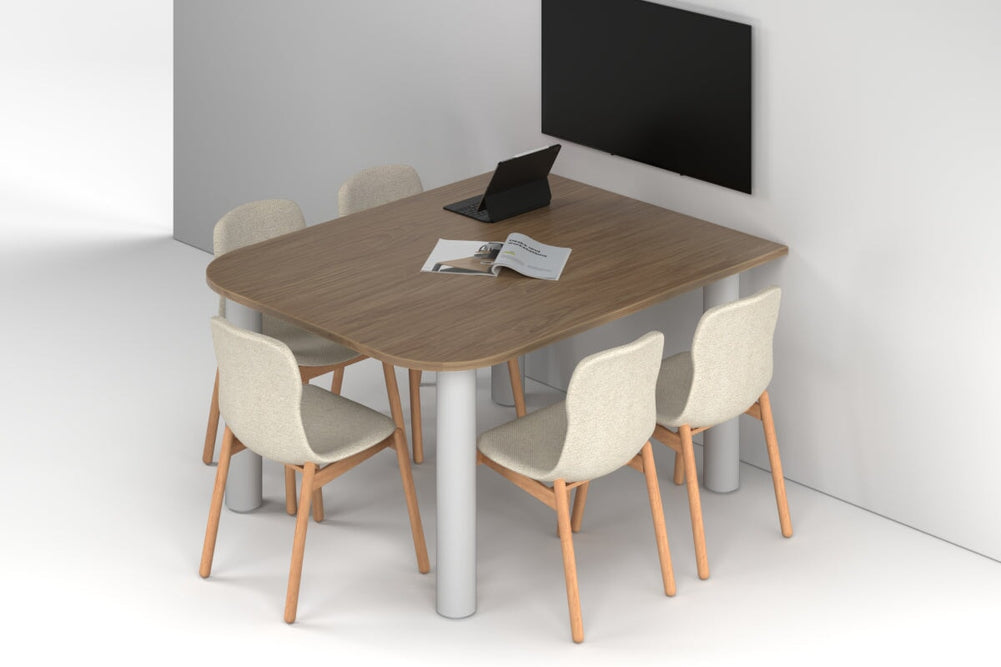 Quadro Cylinder Leg Modern Half Meeting Table - Large Rounded Corners [1500L x 1200W with Large Rounded Corners]-white leg salvage oak 