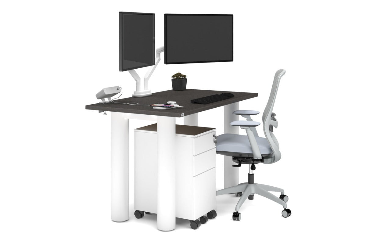 Quadro Cylinder Leg Office Desk [1200L x 700W] Jasonl white leg dark oak 