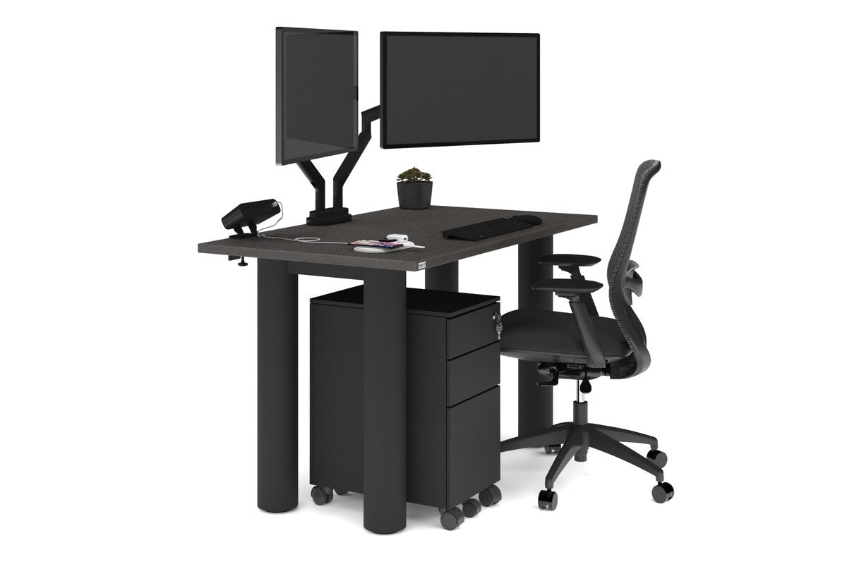 Quadro Cylinder Leg Office Desk [1200L x 700W] Jasonl black leg dark oak 