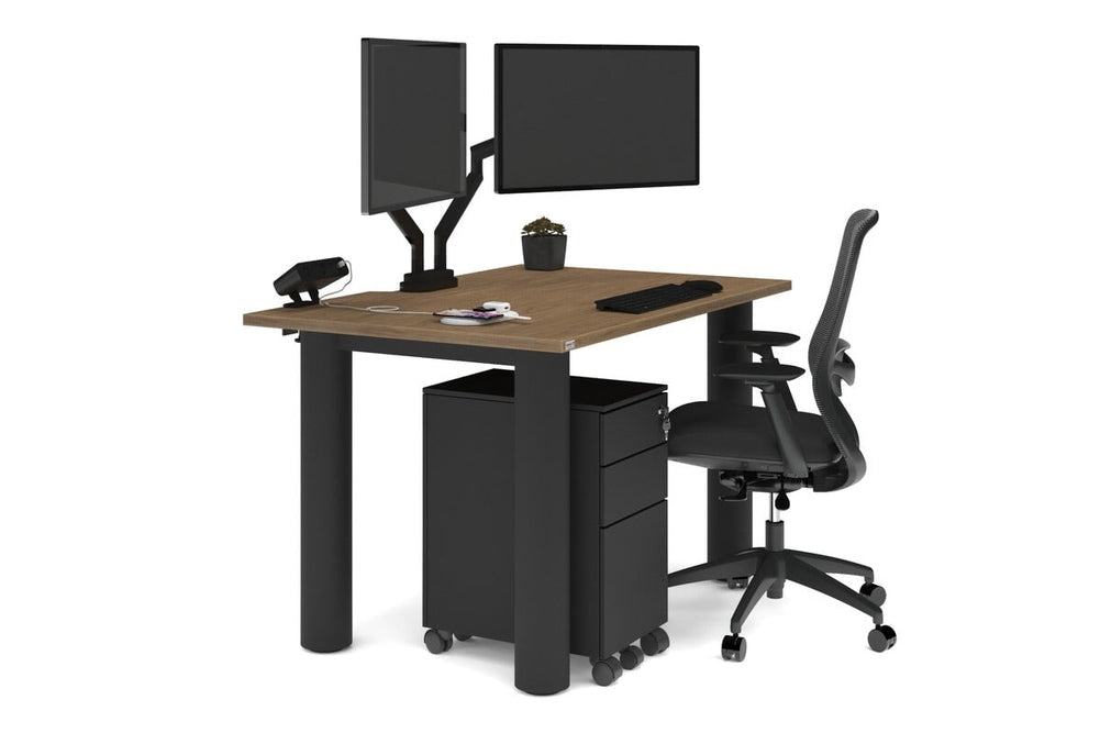 Quadro Cylinder Leg Office Desk [1400L x 800W with Cable Scallop]-black leg salvage oak 