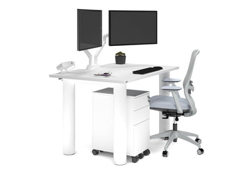 Quadro Cylinder Leg Office Desk [1400L x 800W with Cable Scallop] Jasonl white leg white 