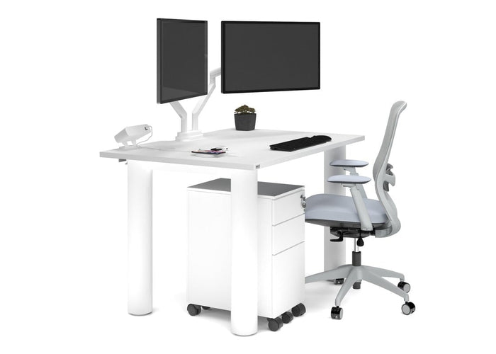 Quadro Cylinder Leg Office Desk [1400L x 800W with Cable Scallop] Jasonl white leg white 