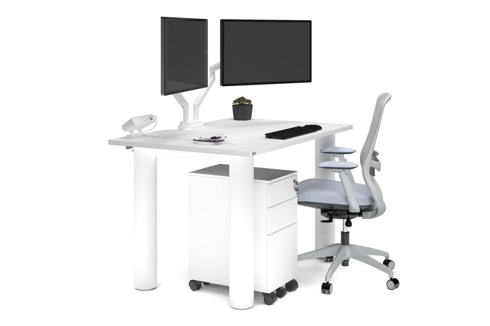 Quadro Cylinder Leg Office Desk [1400L x 800W with Cable Scallop]-white leg white 