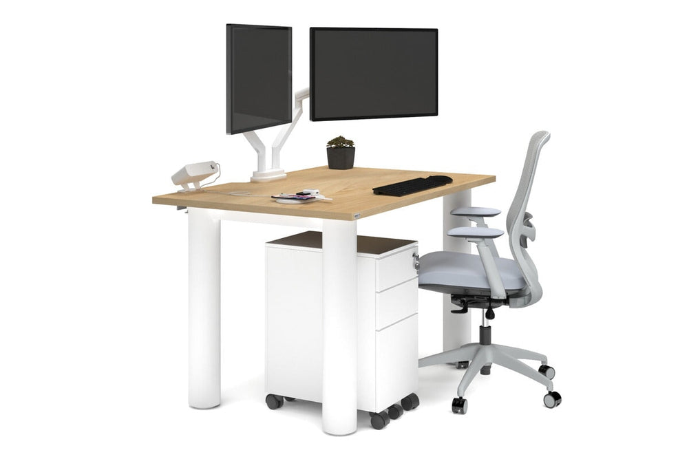 Quadro Cylinder Leg Office Desk [1400L x 800W with Cable Scallop]-white leg maple 