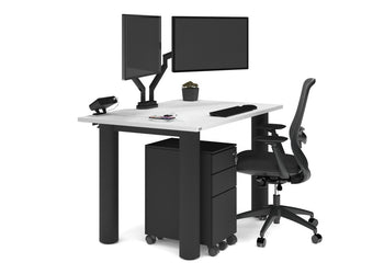 Quadro Cylinder Leg Office Desk [1400L x 800W with Cable Scallop] Jasonl black leg white 