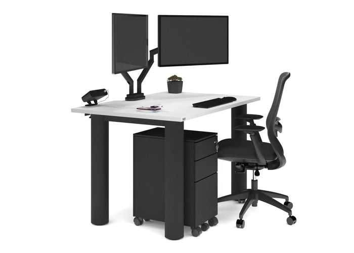 Quadro Cylinder Leg Office Desk [1400L x 800W with Cable Scallop] Jasonl black leg white 