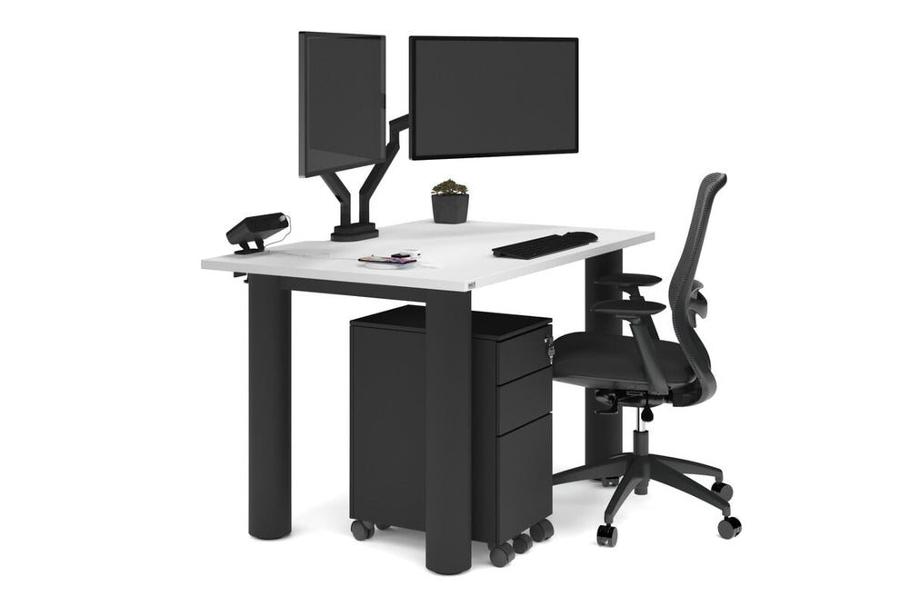 Quadro Cylinder Leg Office Desk [1400L x 800W with Cable Scallop]-black leg white 