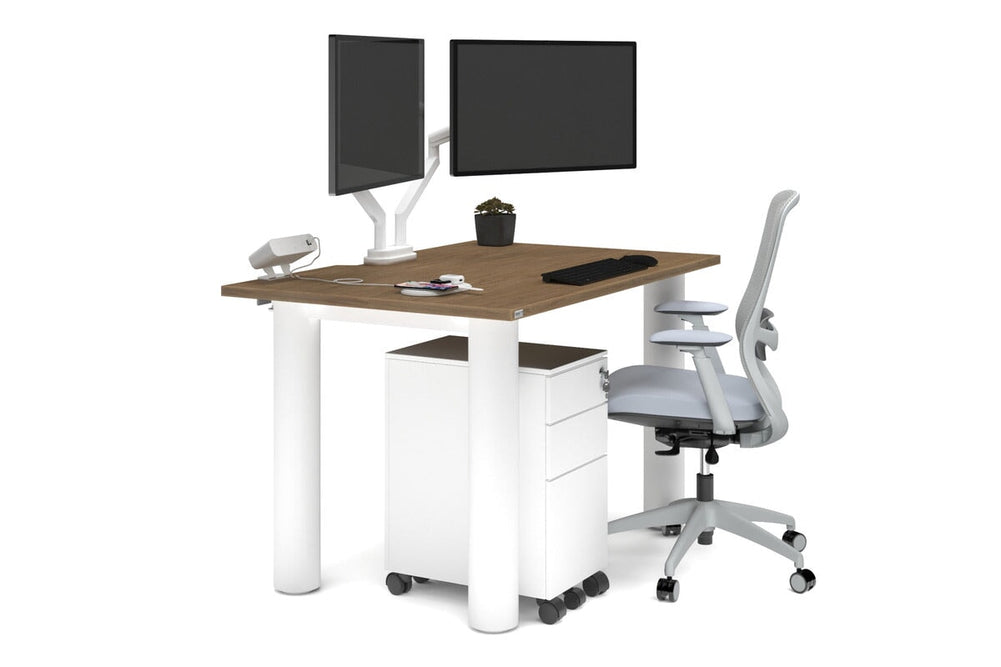 Quadro Cylinder Leg Office Desk [1400L x 800W with Cable Scallop]-white leg salvage oak 