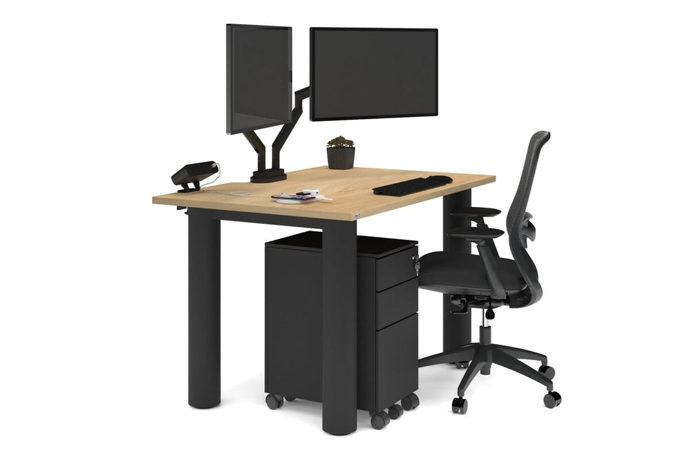 Quadro Cylinder Leg Office Desk [1400L x 800W with Cable Scallop]-black leg maple 