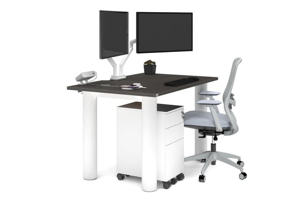 Quadro Cylinder Leg Office Desk [1400L x 800W with Cable Scallop]-white leg dark oak 