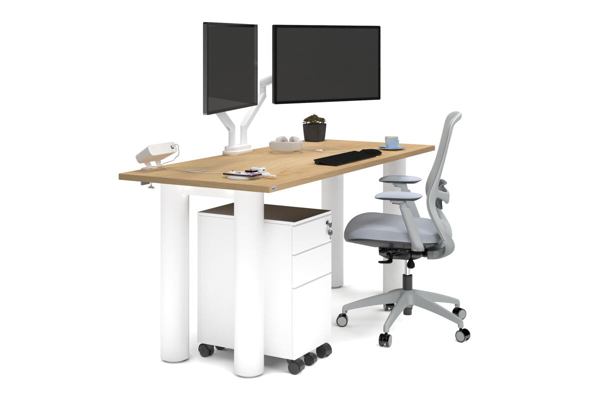 Quadro Cylinder Leg Office Desk [1600L x 700W] Jasonl white leg maple 