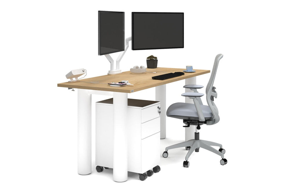 Quadro Cylinder Leg Office Desk [1600L x 700W]-white leg maple 