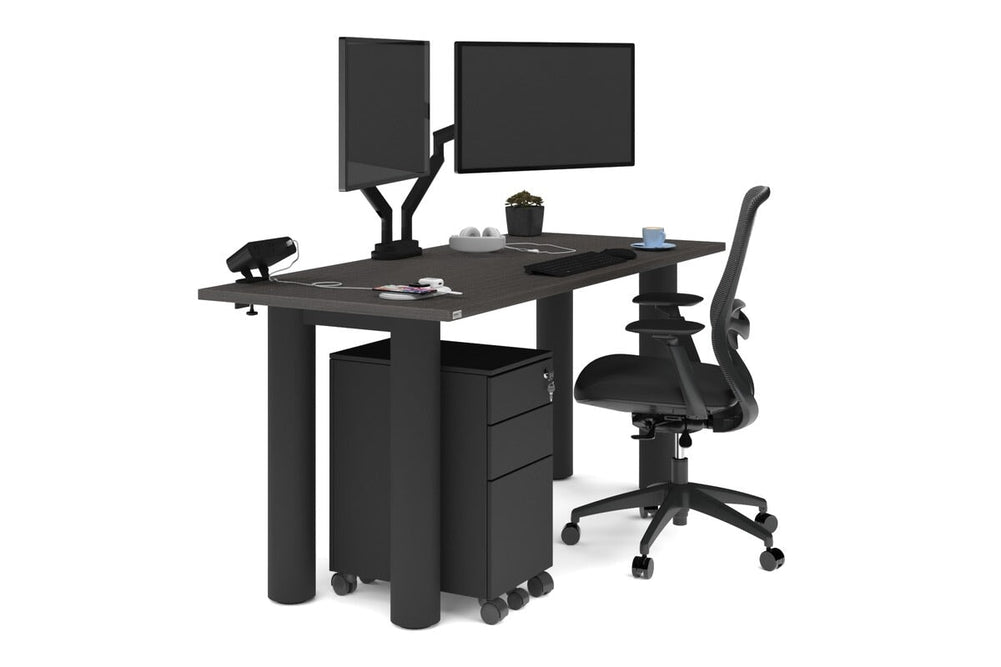 Quadro Cylinder Leg Office Desk [1600L x 700W]-black leg dark oak 