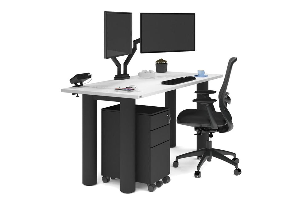Quadro Cylinder Leg Office Desk [1600L x 700W]-black leg white 