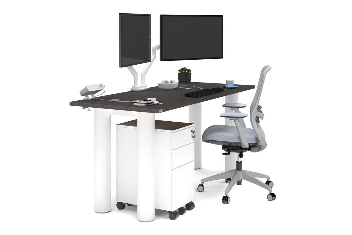 Quadro Cylinder Leg Office Desk [1600L x 700W] Jasonl white leg dark oak 