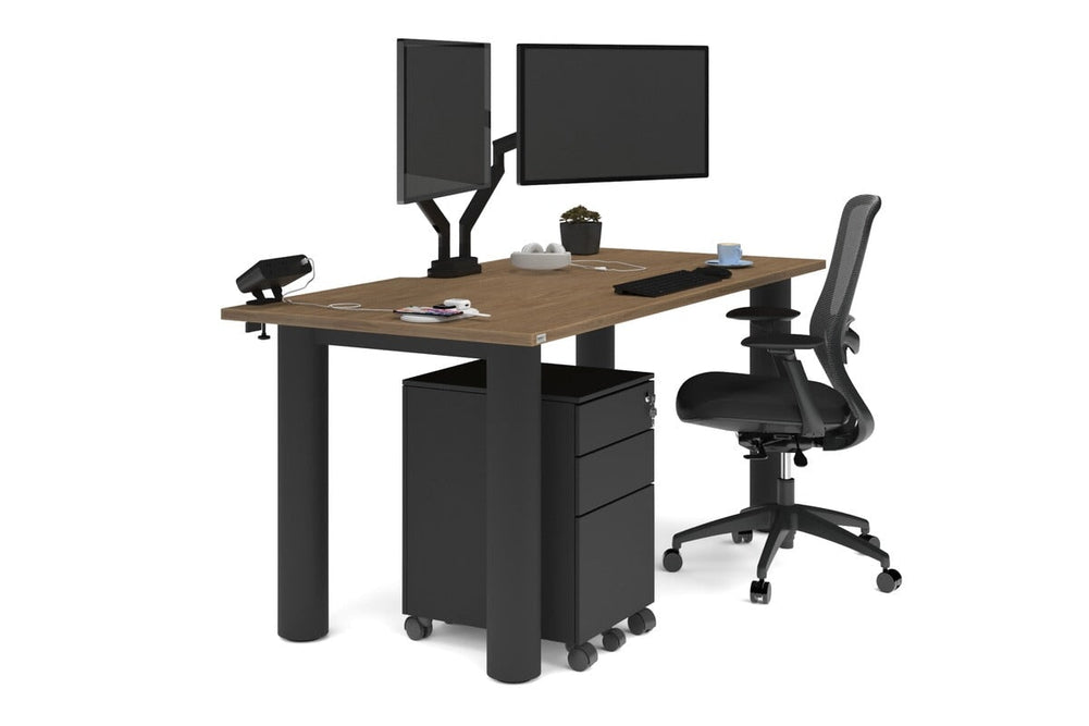 Quadro Cylinder Leg Office Desk [1600L x 800W with Cable Scallop]-black leg salvage oak 