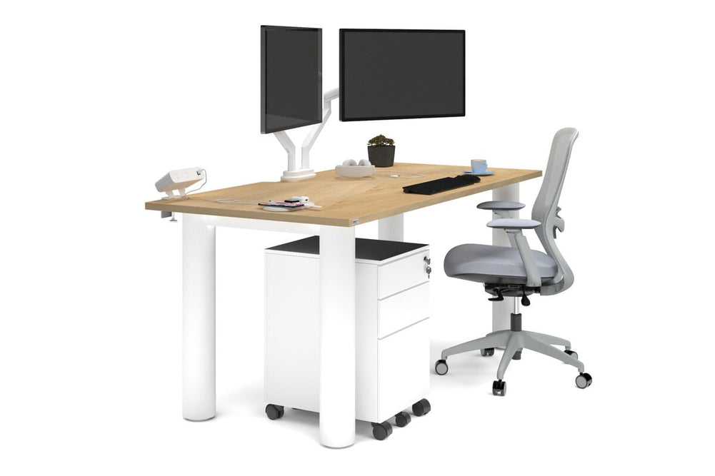 Quadro Cylinder Leg Office Desk [1600L x 800W with Cable Scallop]-white leg maple 