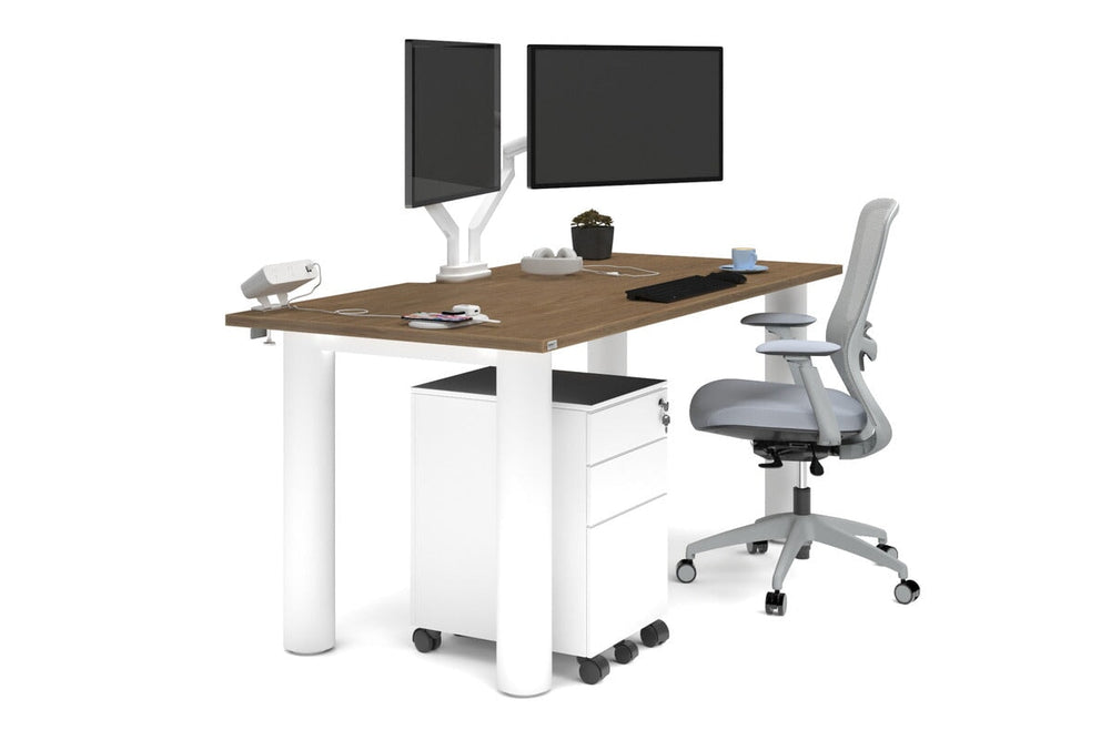 Quadro Cylinder Leg Office Desk [1600L x 800W with Cable Scallop]-white leg salvage oak 