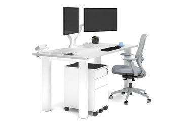 Quadro Cylinder Leg Office Desk [1600L x 800W with Cable Scallop] Jasonl white leg white 