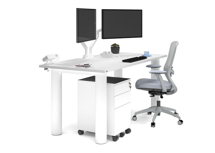 Quadro Cylinder Leg Office Desk [1600L x 800W with Cable Scallop] Jasonl white leg white 
