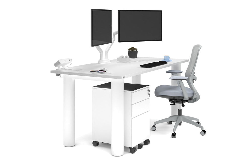 Quadro Cylinder Leg Office Desk [1600L x 800W with Cable Scallop]-white leg white 