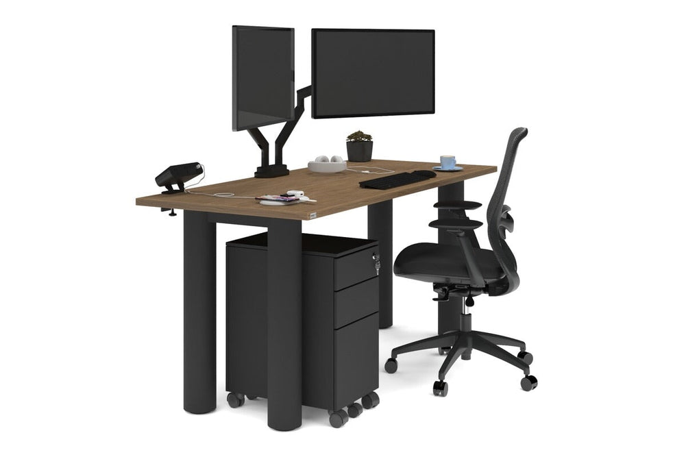 Quadro Cylinder Leg Office Desk [1800L x 700W]-black leg salvage oak 
