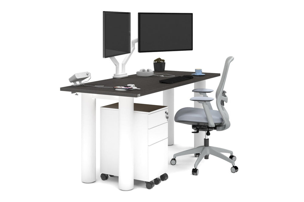 Quadro Cylinder Leg Office Desk [1800L x 700W]-white leg dark oak 