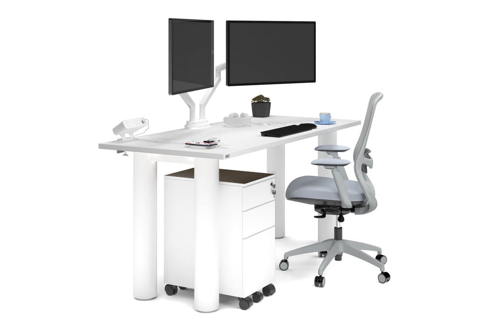 Quadro Cylinder Leg Office Desk [1800L x 700W]-white leg white 