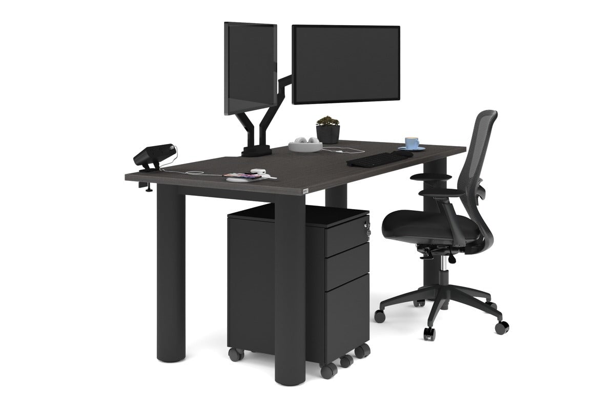 Quadro Cylinder Leg Office Desk [1800L x 800W with Cable Scallop] Jasonl black leg dark oak 