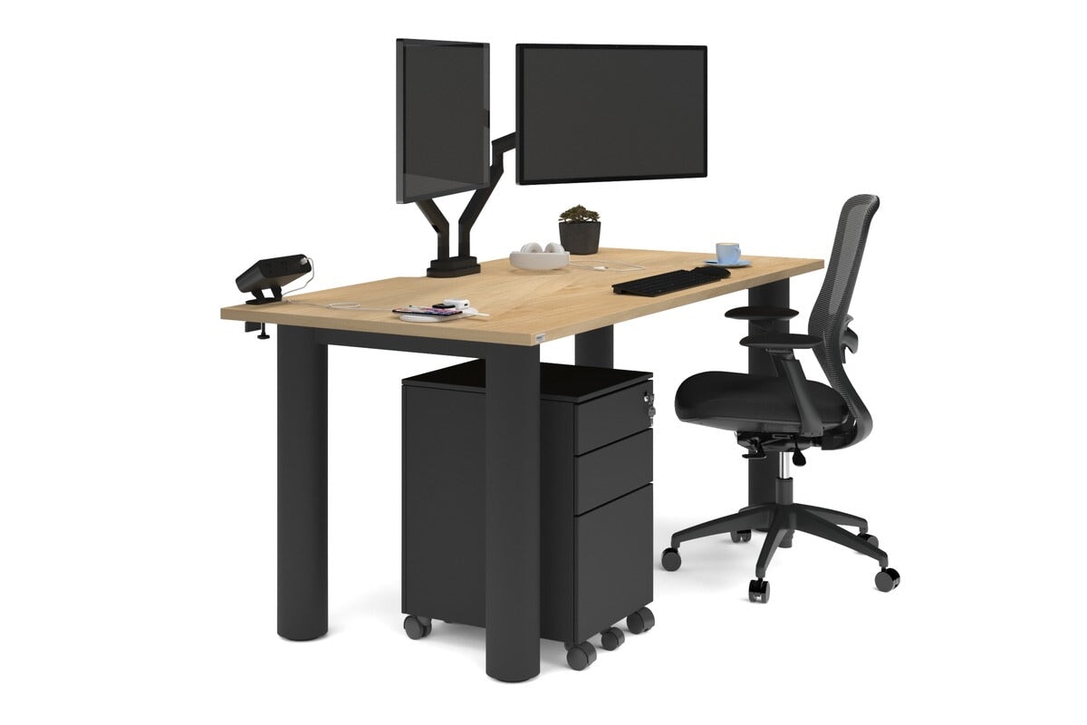 Quadro Cylinder Leg Office Desk [1800L x 800W with Cable Scallop] Jasonl black leg maple 
