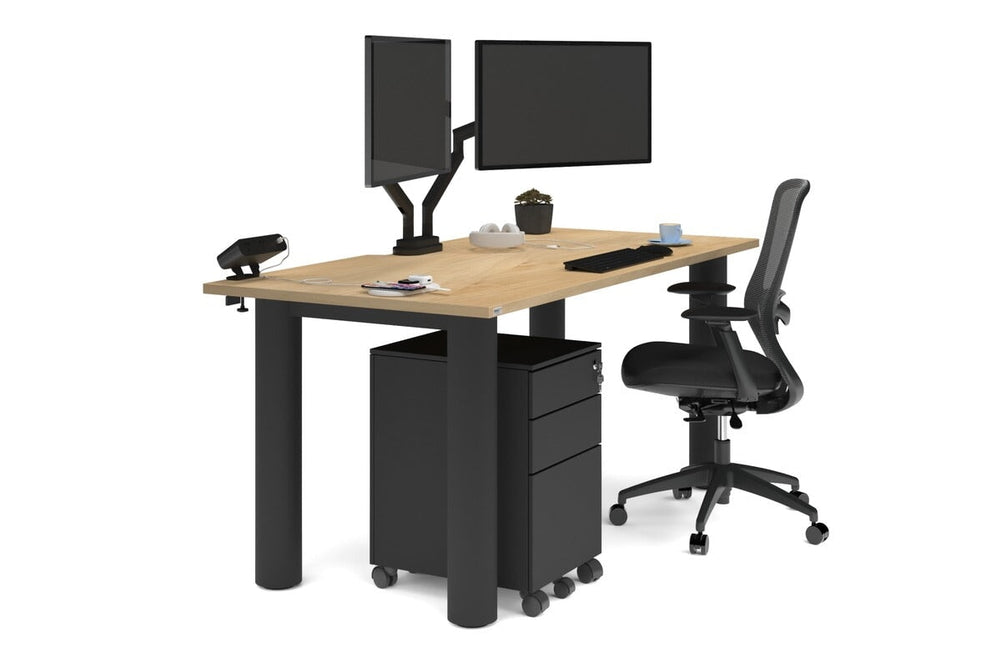 Quadro Cylinder Leg Office Desk [1800L x 800W with Cable Scallop]-black leg maple 