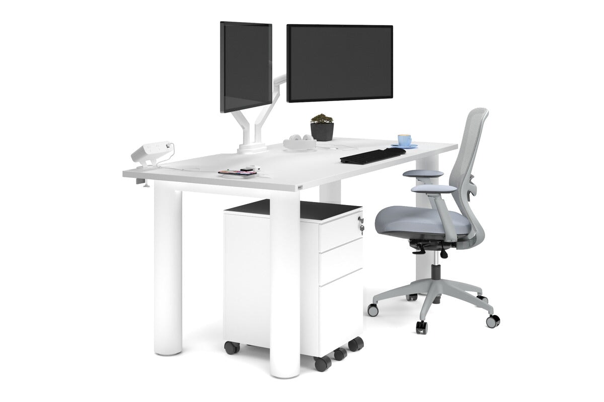Quadro Cylinder Leg Office Desk [1800L x 800W with Cable Scallop] Jasonl white leg white 