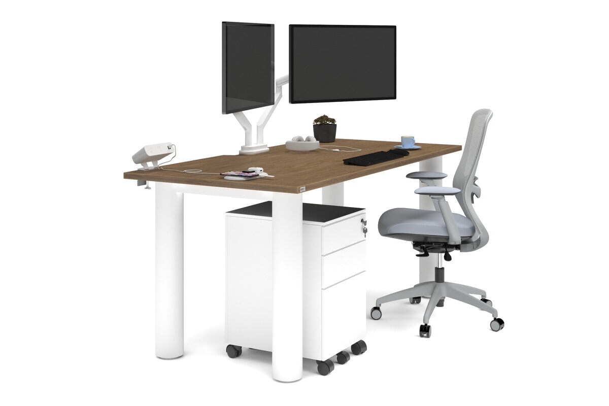 Quadro Cylinder Leg Office Desk [1800L x 800W with Cable Scallop]-white leg salvage oak 