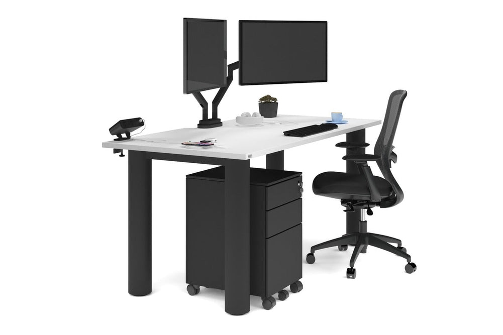Quadro Cylinder Leg Office Desk [1800L x 800W with Cable Scallop]-black leg white 