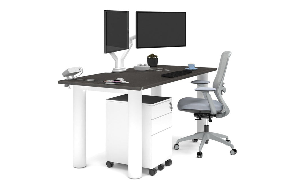 Quadro Cylinder Leg Office Desk [1800L x 800W with Cable Scallop]-white leg dark oak 
