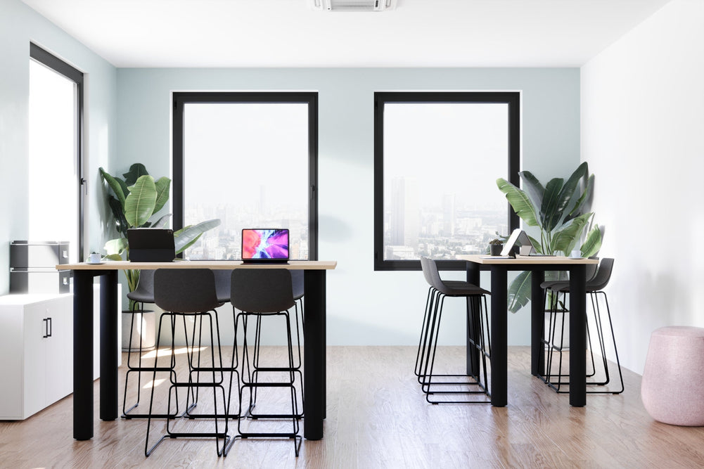 Quadro Cylinder Legs Counter Table  [1400L x 800W]-black leg dark oak 