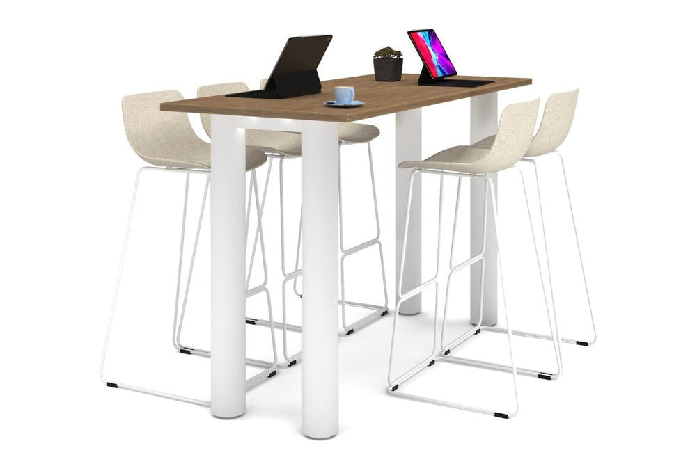 Quadro Cylinder Legs Counter Table  [1800L x 700W]-white leg salvage oak 