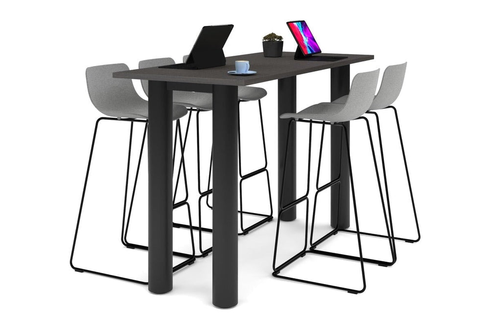 Quadro Cylinder Legs Counter Table  [1800L x 700W]-black leg dark oak 