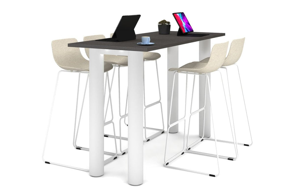 Quadro Cylinder Legs Counter Table  [1800L x 700W]-white leg dark oak 