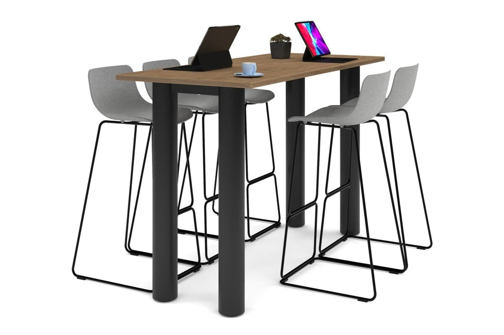 Quadro Cylinder Legs Counter Table  [1800L x 700W]-black leg salvage oak 