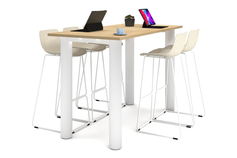 Quadro Cylinder Legs Counter Table  [1800L x 800W]-white leg maple 