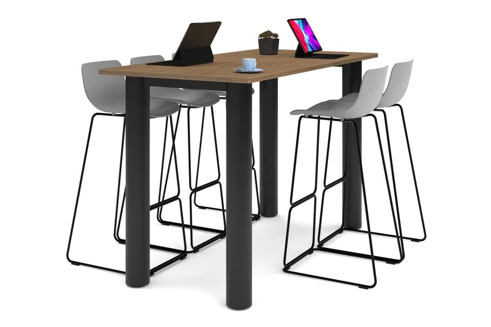Quadro Cylinder Legs Counter Table  [1800L x 800W]-black leg salvage oak 