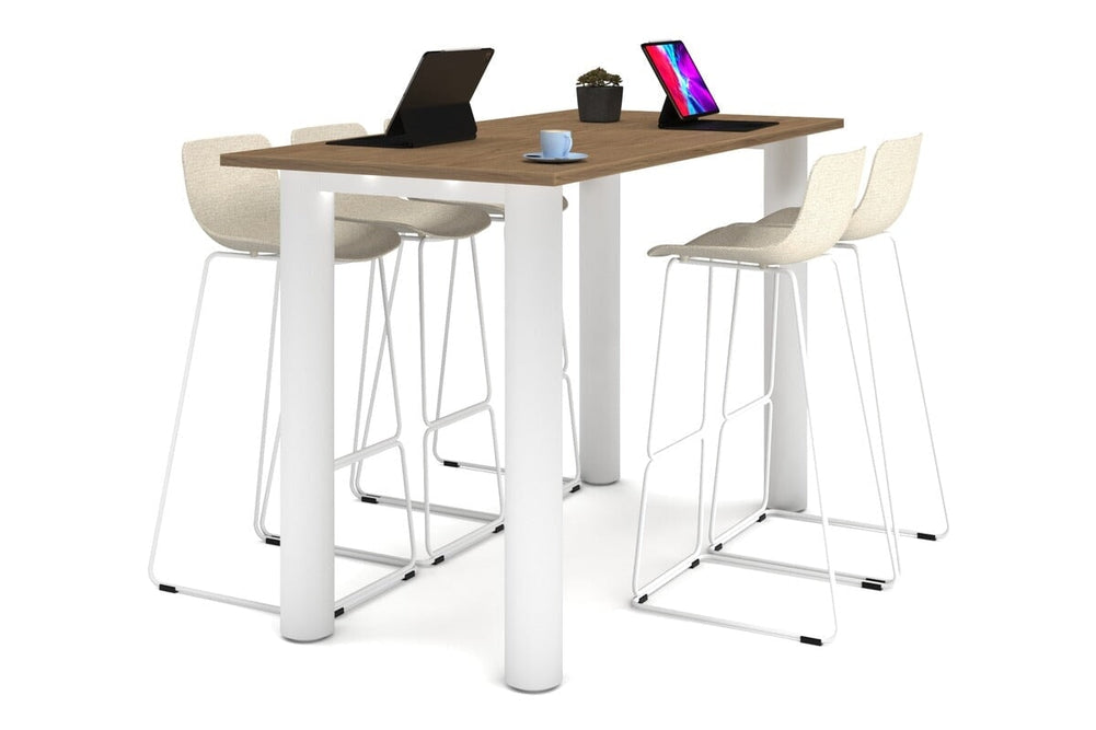 Quadro Cylinder Legs Counter Table  [1800L x 800W]-white leg salvage oak 