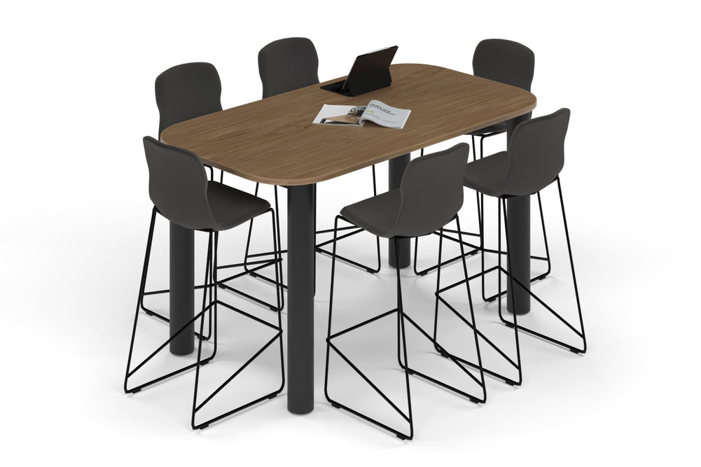Quadro Cylinder Legs Counter Table - Large Rounded Corners [1800L x 1000W with Large Rounded CornersW]-black leg salvage oak 