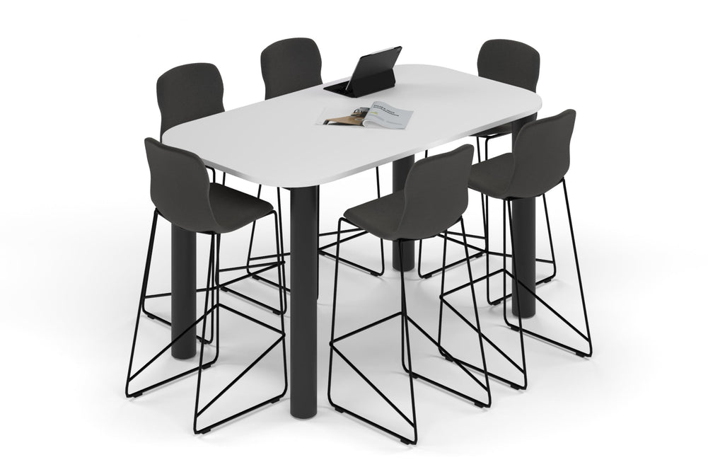 Quadro Cylinder Legs Counter Table - Large Rounded Corners [1800L x 1000W with Large Rounded CornersW]-black leg white 