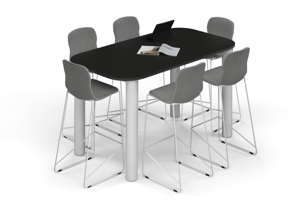 Quadro Cylinder Legs Counter Table - Large Rounded Corners [1800L x 1000W with Large Rounded CornersW]-white leg black wood grain 