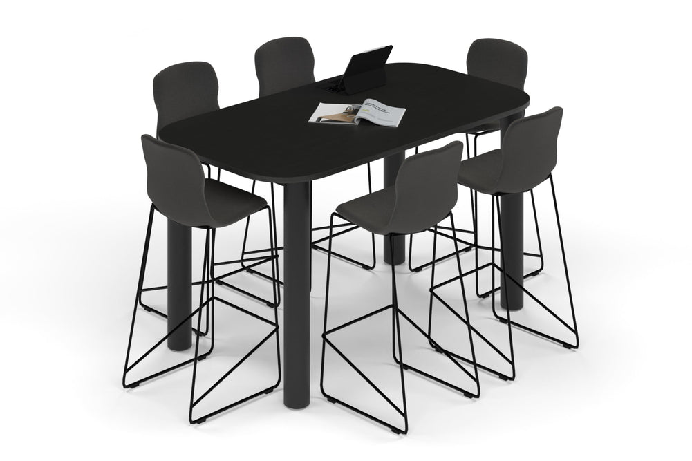 Quadro Cylinder Legs Counter Table - Large Rounded Corners [1800L x 1000W with Large Rounded CornersW]-black leg black wood grain 
