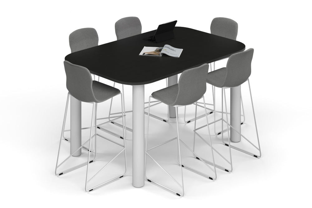 Quadro Cylinder Legs Counter Table - Large Rounded Corners [1800L x 1200W with Large Rounded CornersW]-white leg black wood grain 