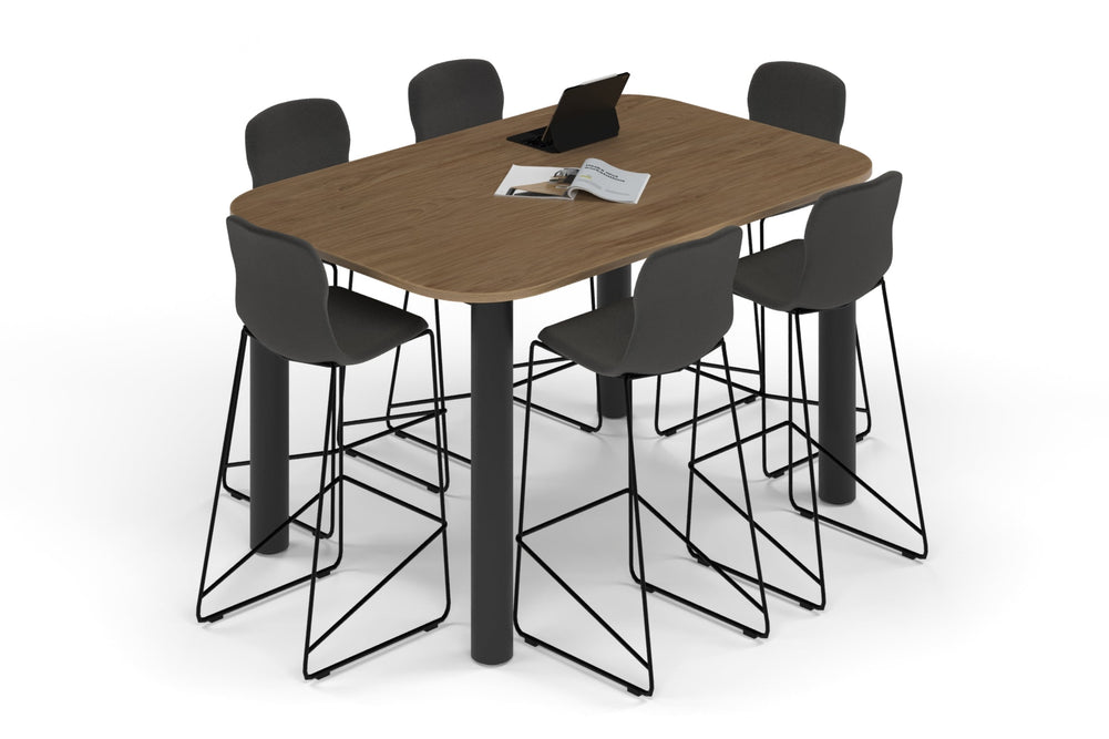 Quadro Cylinder Legs Counter Table - Large Rounded Corners [1800L x 1200W with Large Rounded CornersW]-black leg salvage oak 